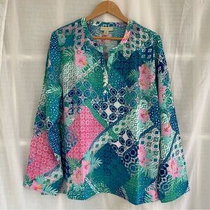 NWT Appleseed’s Floral Top, Tropical Patch-Print Popover